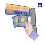 Контрольно-пропускний пункт з прапором України, у правому верхньому куті знак легкого читання